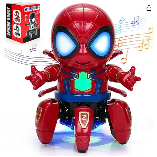 ROBOT BERJALAN MAINAN ANAK HERO DANCE SPIDERMAN KAKI 7 WARNA LAMPU