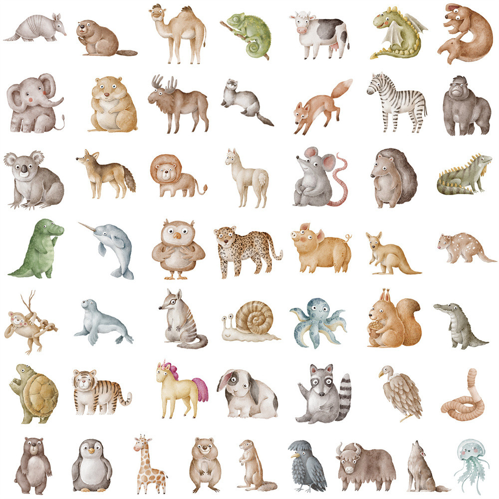 

50pcs Cartoon Cute Forest Watercolor Animals Sticker For Scrapbook Phone Laptop Suitcase Scrapbooking Supplies DIY Stickers Pack