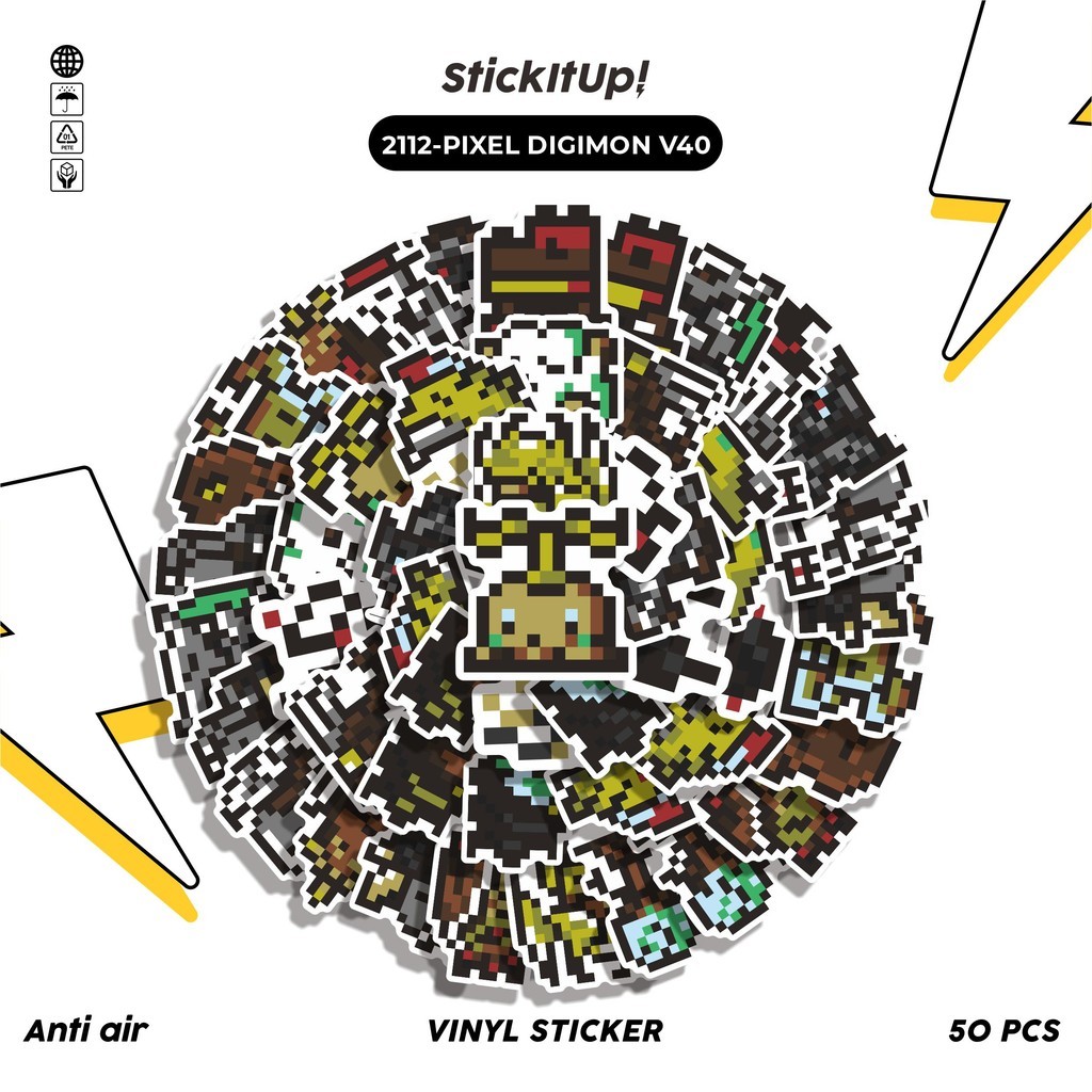 

COD✨ 50 Pcs Stiker PIXEL DIGIMON V40 Lucu Anti Air Untuk Dekorasi Notebook Sepeda Skateboard Handphone DIY