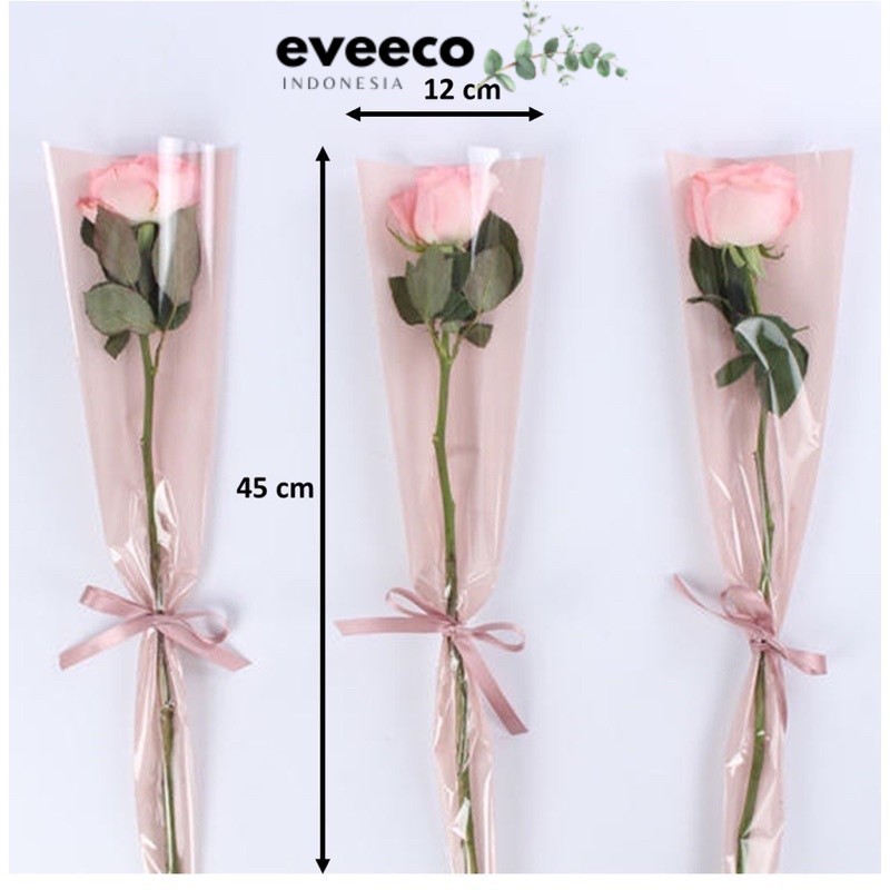 

EVEEco - 1pc Plastik Bunga Mawar 1 tangkai (ecer per lembar) / Wrapping Plastik untuk Mini Buket Rose