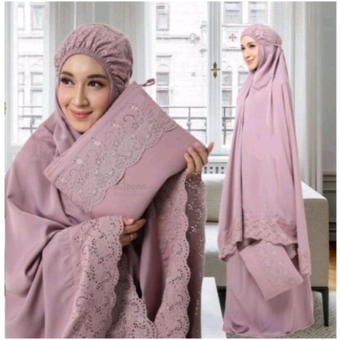 ✨TERLARIS - Mukena Dewasa Siti Khadijah Bordir Size Jumbo Gratis Tas Katun Mikro - Dusty purple