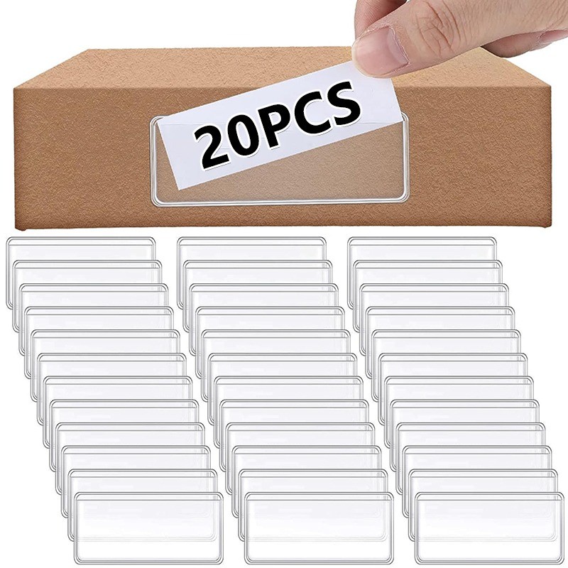 

4/20Pcs Label Holders Adhesive Shelf Tag with Blank Card Transparent Label Pockets for Home Office Bookshelf Bins Classification