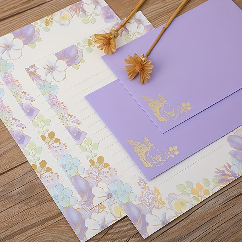 

A5 Stationery Writing Paper With Envelopes, Floral Style Lined Stationary Paper, 6 Sheets Letter Paper With 3 Pcs Envelopes