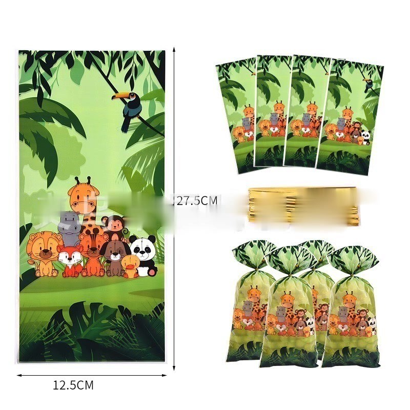 

50 PC PLASTIK KEMASAN BINGKISAN KUE COOKIES SNACK HAMPERS MOTIF HEWAN BINATANG SAFARI GREEN ANIMAL