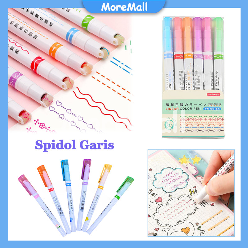 

Spidol Garis Motif Lucu Pulpen Roller Pen /Spidol Garis Aesthetic 1 Set 6 Pcs