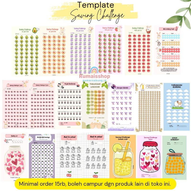 

Alat Tulis Anak / Isi binder A6 saving challenge Tebal 260 gsm (KERTAS SAJA) / kertas menabung A6 / loose leaf