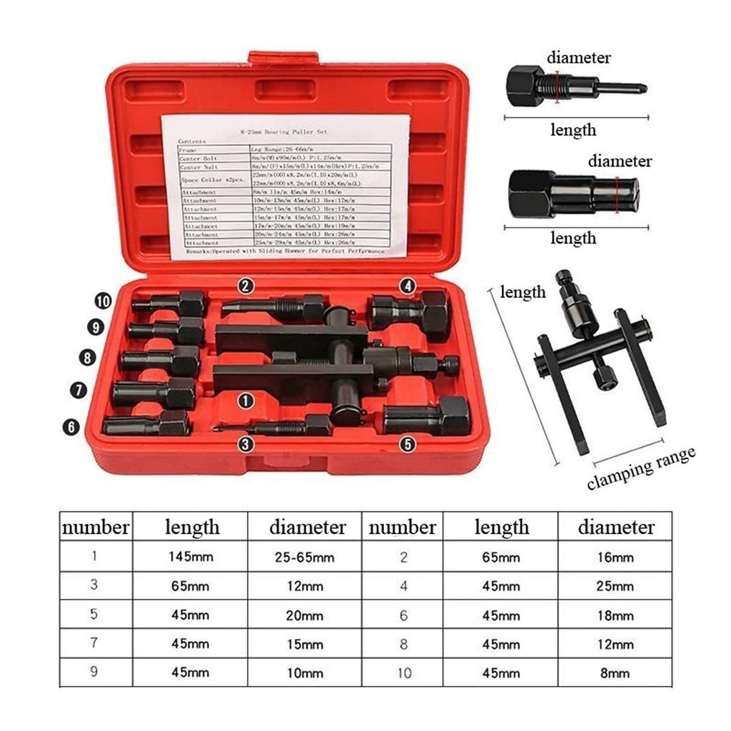 10pcs Tracker bearing Puller Set Treker Pencabut Bearing Set Treker Cabut Bearing Dalam Treker Pembu