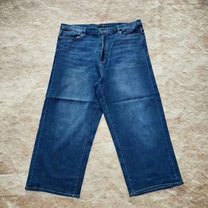 celana jeans kombor UNIQLO JEANS by CANDIANI celana denim blue washed  reguler wide big size 43 bagu