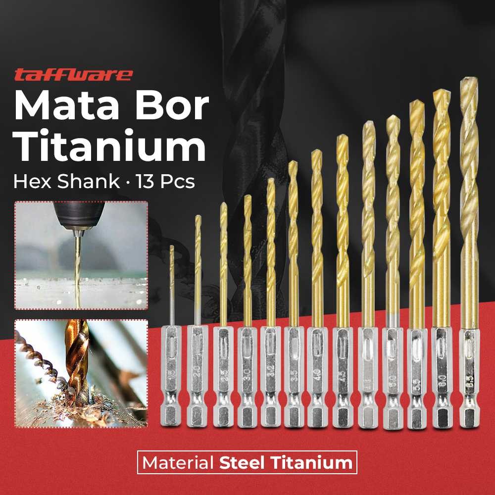 

Taffware Mata Bor Power Drill Steel Titanium Hex Shank 13 PCS - SV-VDB13