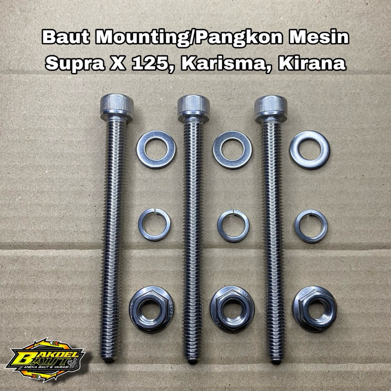 Baut Mounting Pangkon Dudukan Mesin SUPRA X 125 KARISMA KIRANA Baut L Stainless Anti Karat 100% Stai