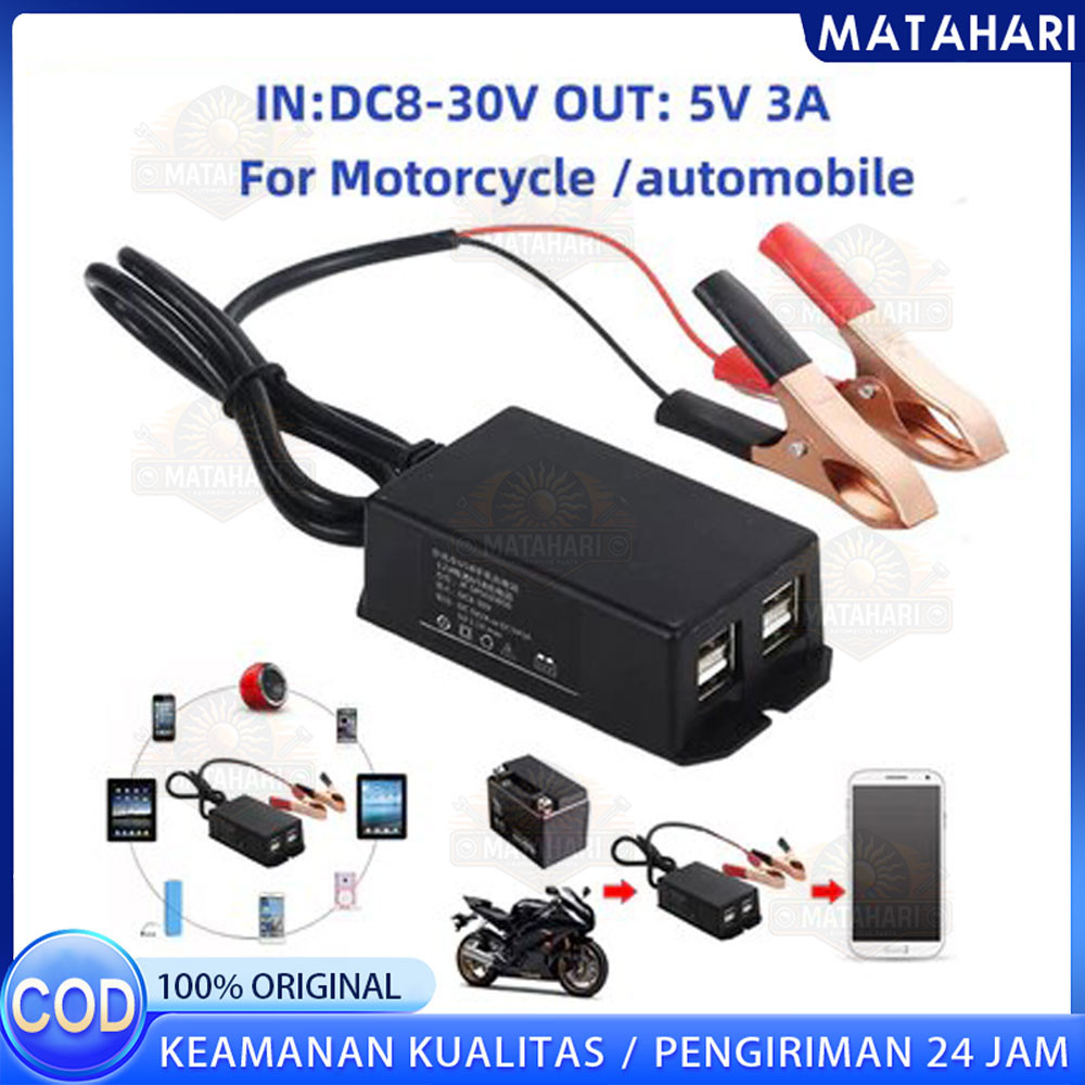 4 USB Charger Aki di Motor - Sambungan Charger HP ke Aki Motor - Casan HP di Motor - Charger Motor