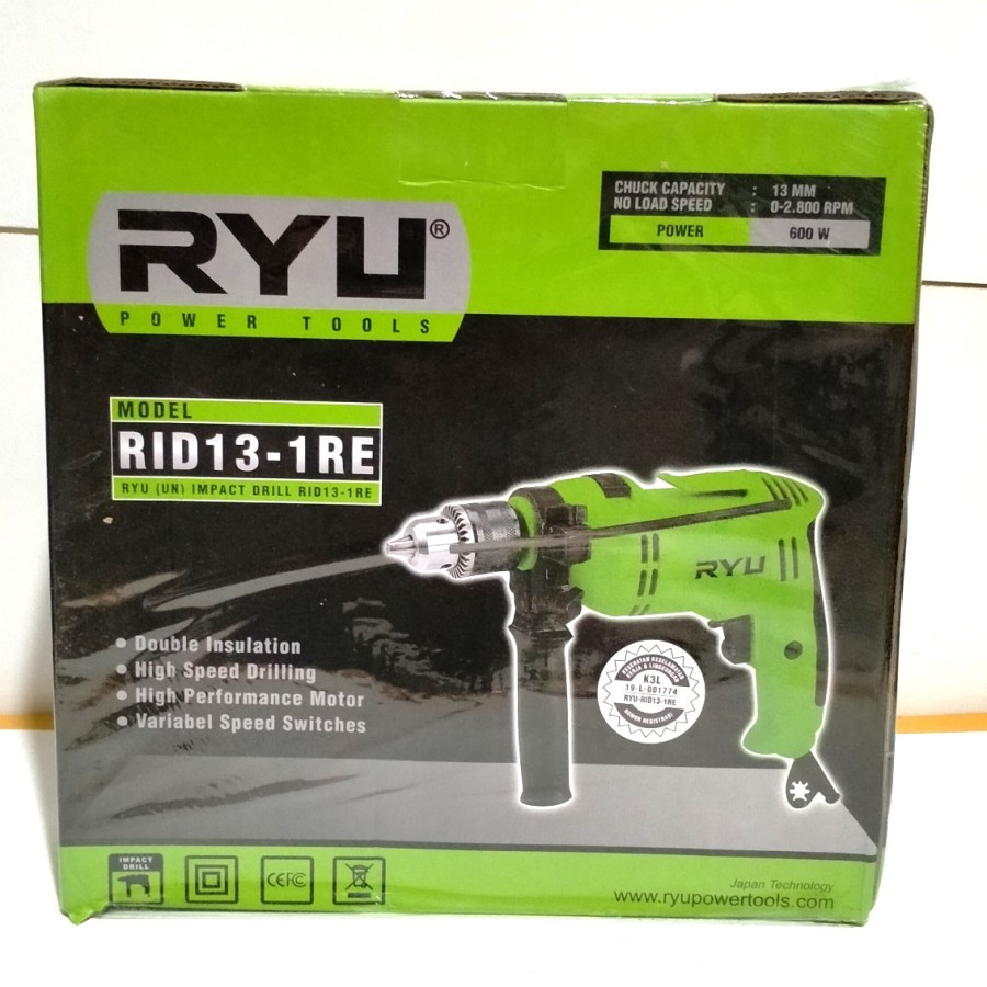 Mesin Bor Tangan RYU RID 13-1RE 600w 600 Watt Electric Drill Bor Beton Impact 13mm Variable Speed