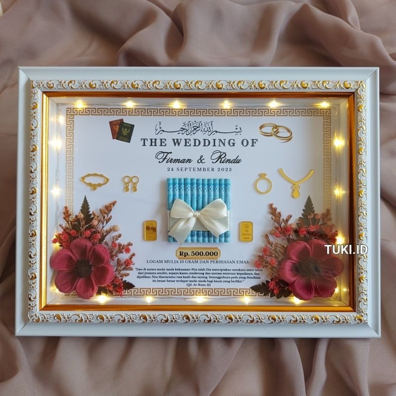 hf66lm BINGKAI MAHAR 3D CUSTOM / FRAME 3D LIST GOLD / FRAME MAHAR RUSTIC / HANTARAN PERNIKAHAN / SEH