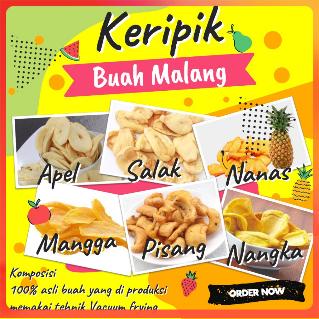 

PALING KRIUK keripik buah buahan , cemilan kripik buah, keripik buah kering apel nangka mangga nanas YASFOOD Netto 100 Gram