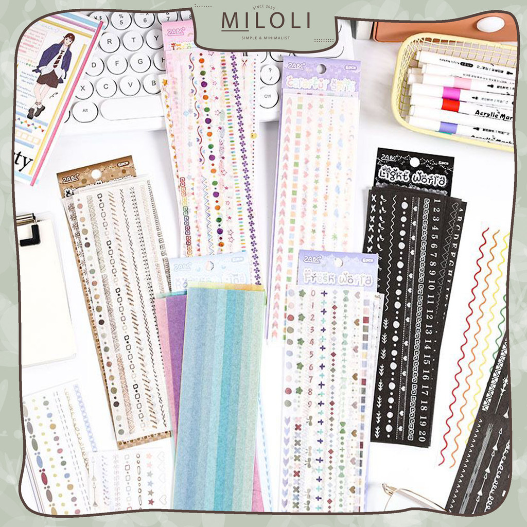 

[MILOLI] 6Pcs BOUNDARY STRIP LOVELY Colorful Sticker DIY Diary Jurnal BUJO Planner Deco Stiker Hias - B0483