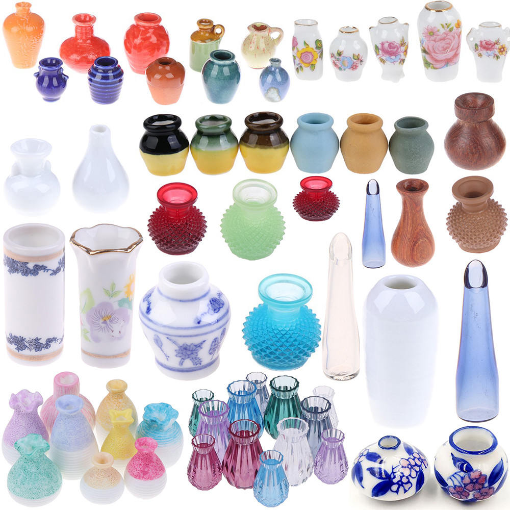 1/2/5/6pcs/lot Cute Vintage Porcelain Flowerpot Vase Jar 1:12 Scale Handcrafted Doll House Miniature