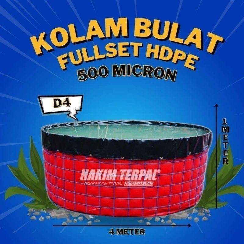 KOLAM BULAT DIAMETER 4 METER FULLSET HDPE 500 MICRON.