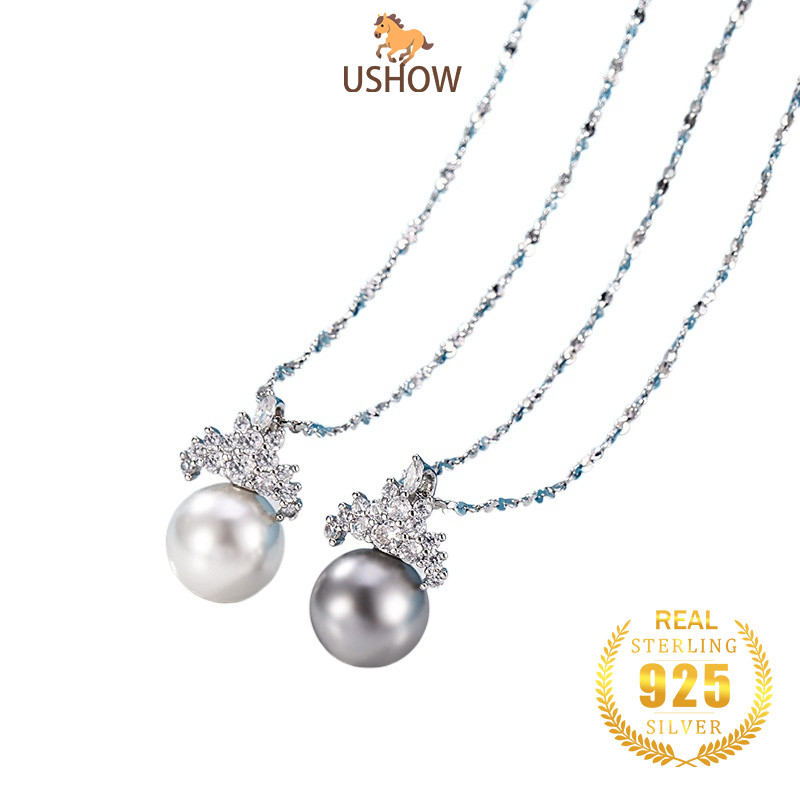 USHOW Kalung Premium Mutiara Mahkota Ratu Liontin Wanita