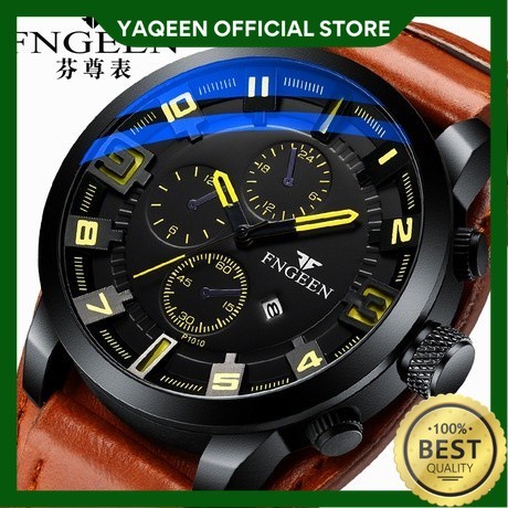 YAQEEN - JAM TANGAN ORIGINAL PRIA FNGEEN JAM007B7 MOINES KULIT COWOK BRANDED COKLAT KOREA PARIS