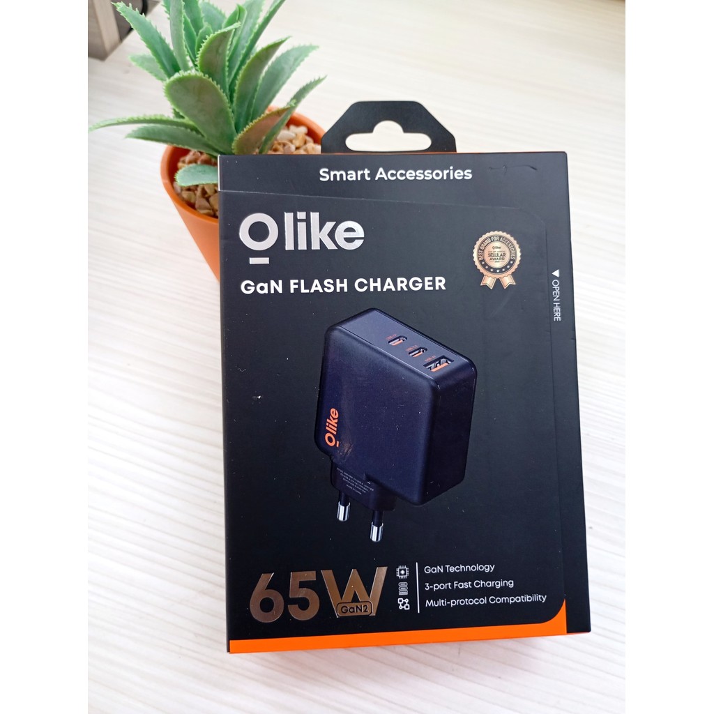 OLIKE GAN2 Kepala Charger 65W Fast Charging GAN Dual Port Type C Dan Usb A