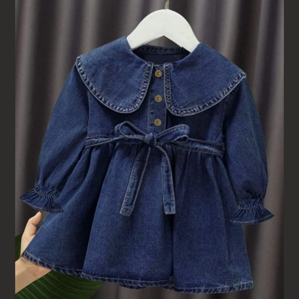 Atasan Baju Anak Perempuan Dress Jeans Usia 1-7 Tahun Variasi Tali Ikat Pinggang Kanan KiriCO