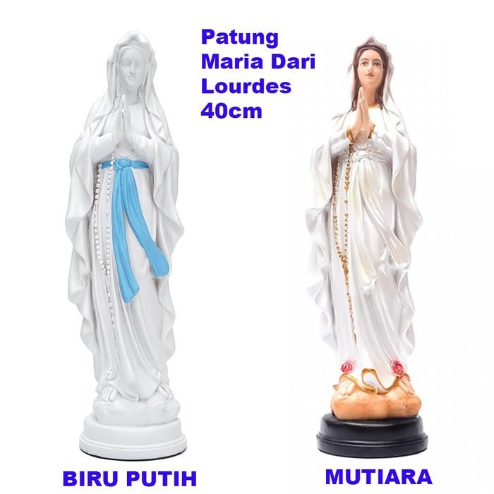 Patung Bunda Maria Dari Lourdes Mutiara 40cm - Patung Rohani Bunda Maria- Patung Kudus - BiruPutih