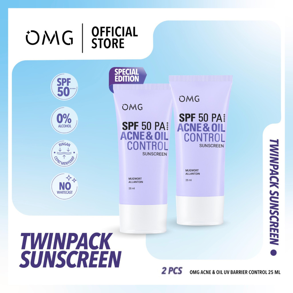 [TWINPACK] OMG Oh My Glow Acne & Oil Control UV Barrier Sunscreen SPF50 PA++ 25 Ml I Mengandung Mugw
