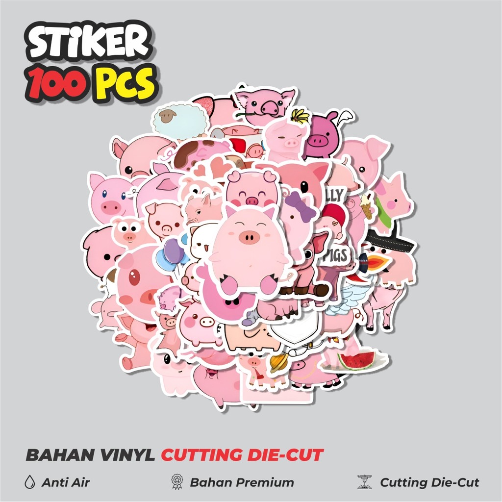 

Terbaru! 50 pcs Stiker Hewan Babi Piggy Pink Dekorasi Lucu Kreatif untuk Notebook, Skateboard, HP