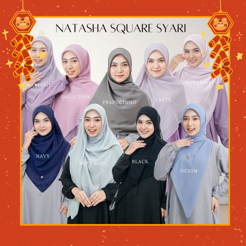WNJ NATASHA SYAR'I 140x140  - Kerudung Hijab Segi Empat Scarves Polos Voal Printing