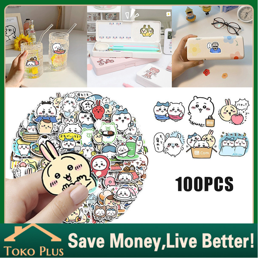 

100PCS Stiker Lucu Chiikawa Motif Kartun Korea Aesthetic / Sticker Chiikawa Kartun Lucu Deco Sticker Vinyl Waterproof Tempelan Momo Dekorasi Buku Handbook Scrapbook DIY Karakter Dekorasi Laptop Helm Tahan Air
