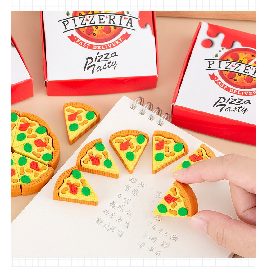 

6pcs/set Simulation Pizza Pencil Eraser Creative Design Cute Pizzeria Stationery Eraser Mini Portable School Eraser Kids Gift