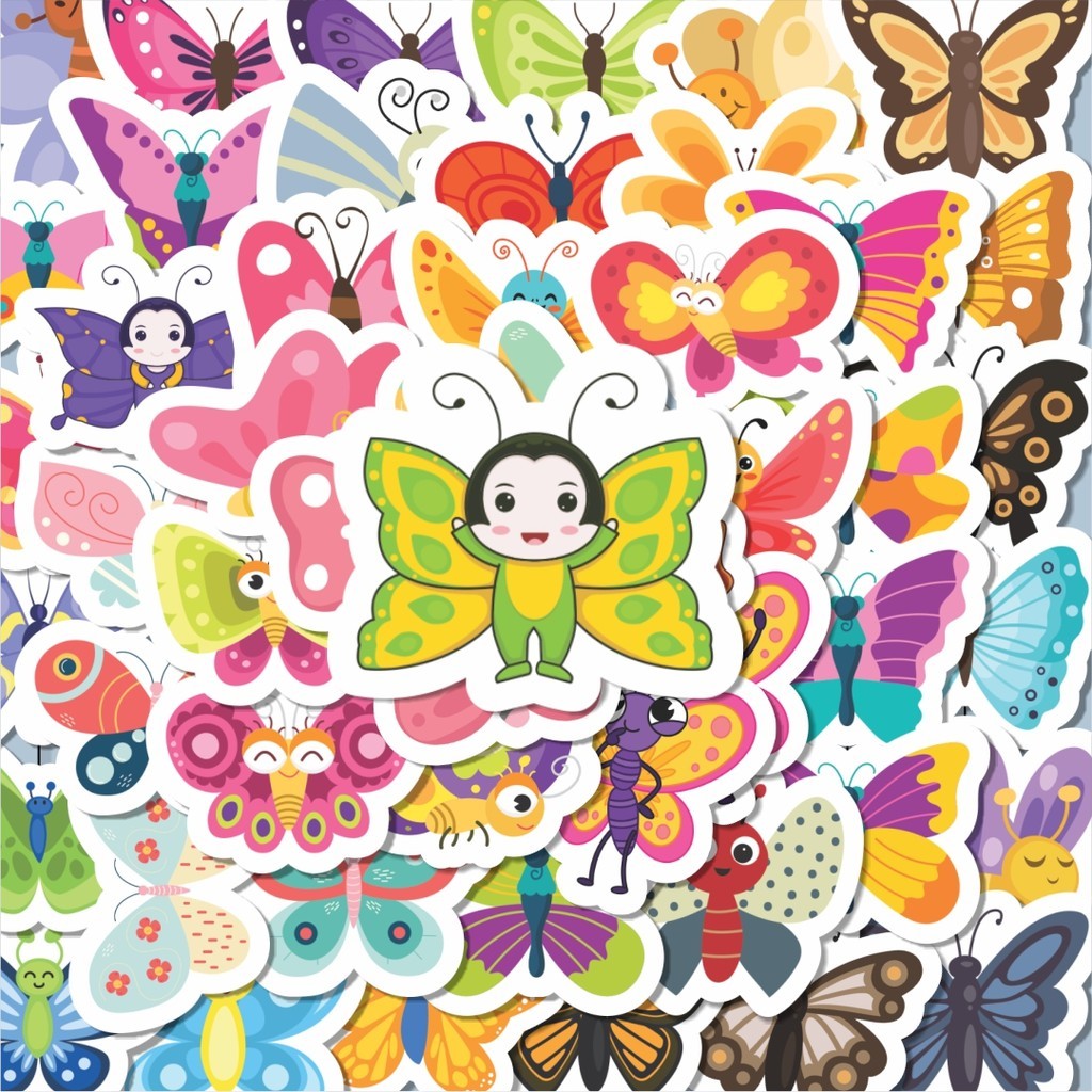 

100PCS Lucu Kupu kupu Stiker Aesthetic Stiker Anti Air Stikers Berperekat Waterproof sticker decal buat Motor Helm Buku Journal Koper Casing HP Laptop Botol Minum Hadiah anak