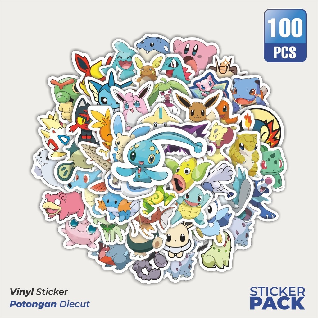 

MURAH 100 PCS Stiker Anime Pokemon V4 Waterproof Aesthetic- Untuk Laptop, Motor, dan Helm - Paper Stationery Pack