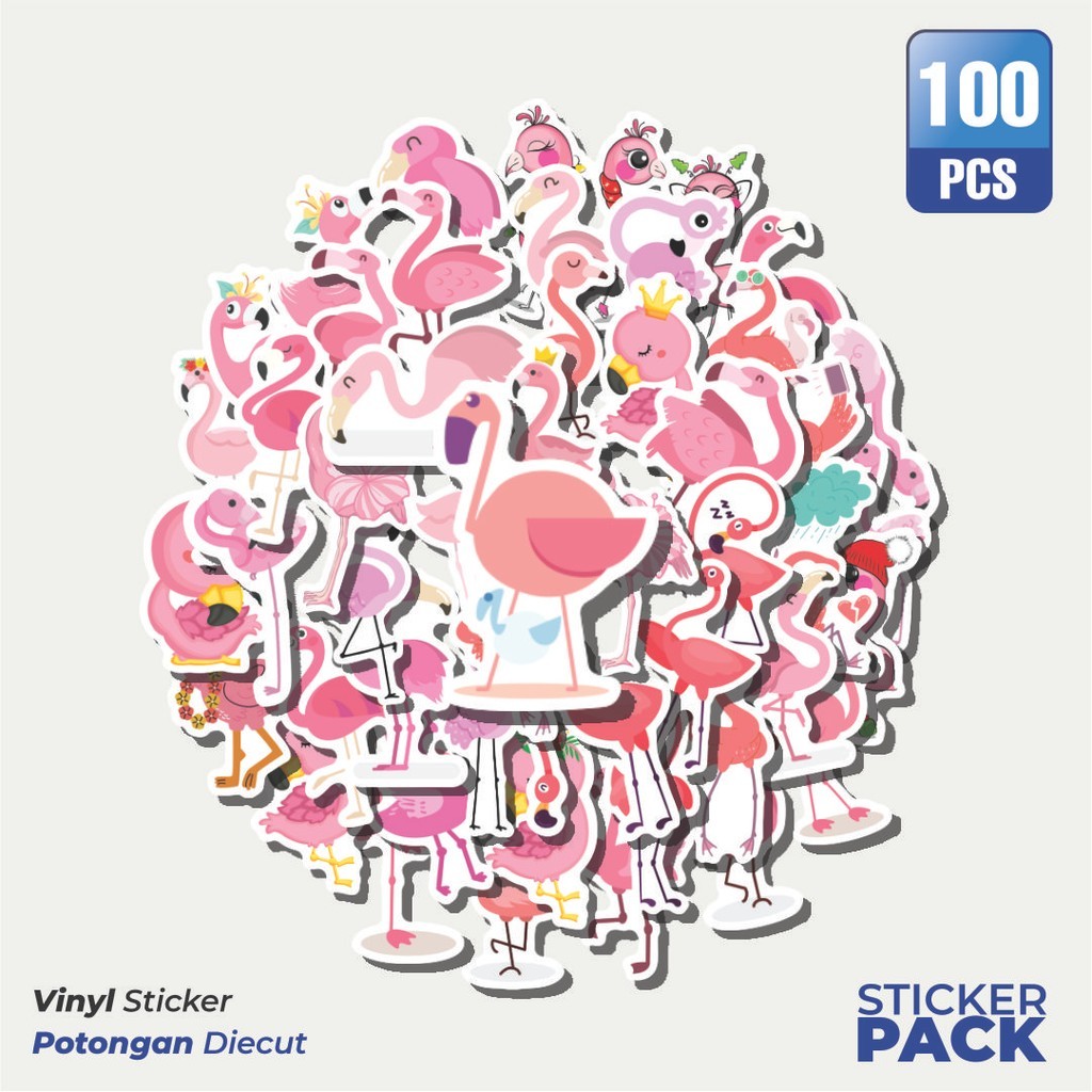 

100 PCS STIKER Hewan Burung Flamingo Waterproof Aesthetic- Untuk Laptop, Motor, dan Helm - Paper Stationery Pack