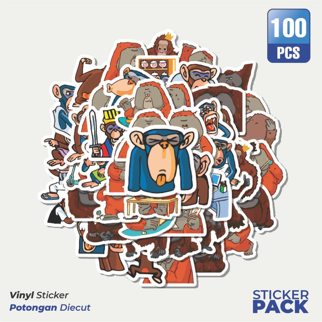 

100 PCS STIKER Hewan Orang Utan Waterproof Aesthetic- Untuk Laptop, Motor, dan Helm - Paper Stationery Pack