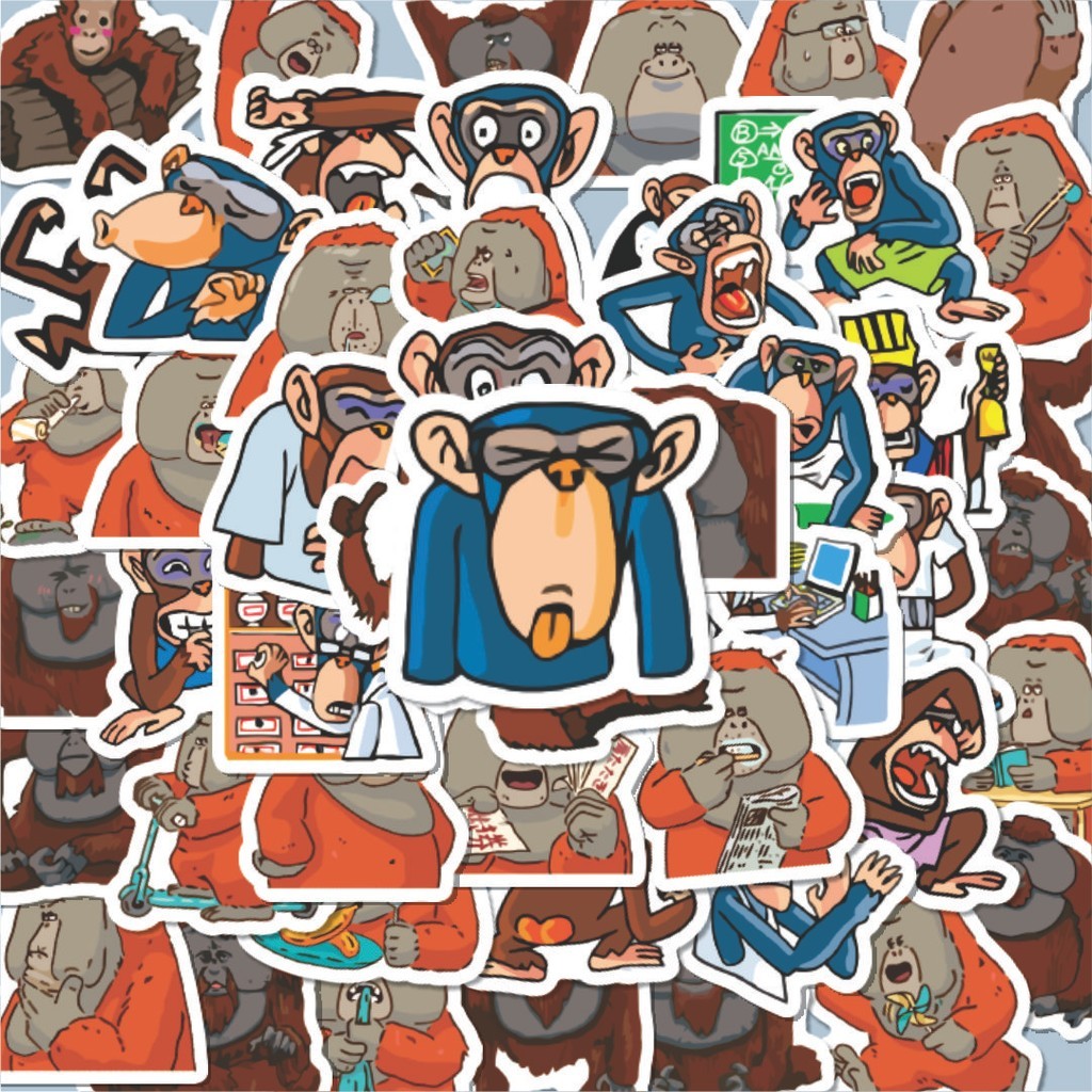 

100PCS Lucu Stiker Hewan Orang Utan Stiker Aesthetic Stiker Anti Air Stikers Berperekat Waterproof sticker decal buat Motor Helm Buku Journal Koper Casing HP Laptop Botol Minum Hadiah anak