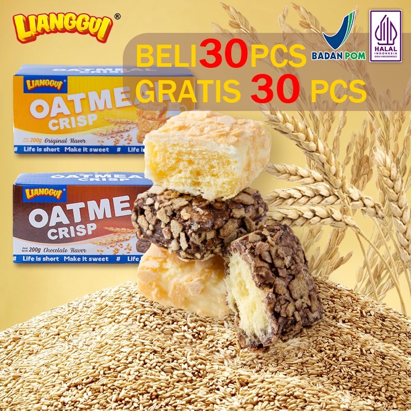 

Buy30Get30 Oatmeal Crisp Halal Original/Cokelat,Biskuit Gandum Renyah Enak Cemilan Sehat Lianggui