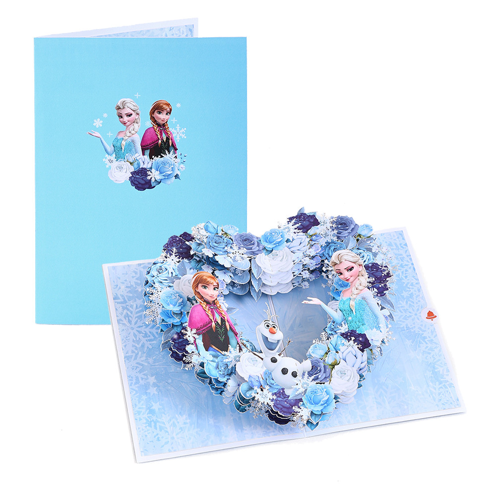 

Frozen Greeting Cards with Envelope Ice Flower Postcard Anna & Elsa Birthday Cards Valentines Gifts Blessing Greetings Card