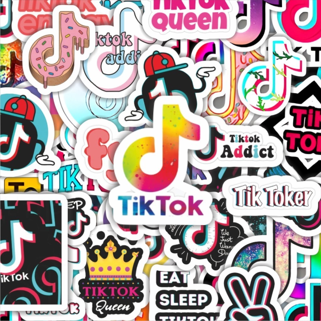 

100PCS Lucu Stiker Logo Tiktok Stiker Aesthetic Stiker Anti Air Stikers Berperekat Waterproof sticker decal buat Motor Helm Buku Journal Koper Casing HP Laptop Botol Minum Hadiah anak