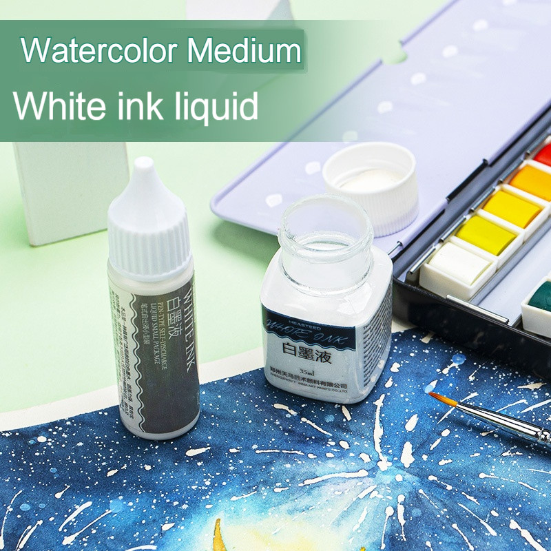 

White Ink 18ml/35ml Stay White Pigment Cover Liquid with Soft Pen Brush Watercolor Painting Bottle School Office Art Supplies