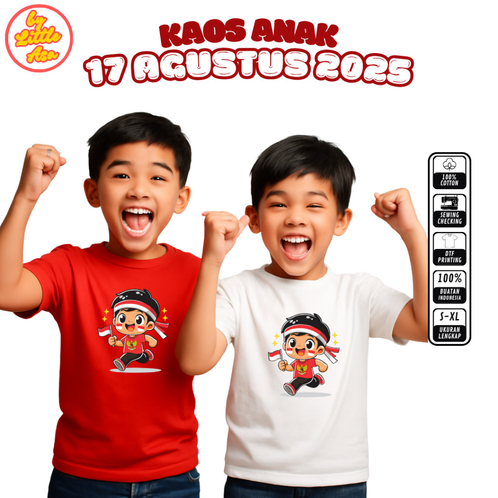 KAOS ANAK // Kaos 17 Agustus 2025 Anak: Merah Putih untuk Perempuan & Laki-Laki