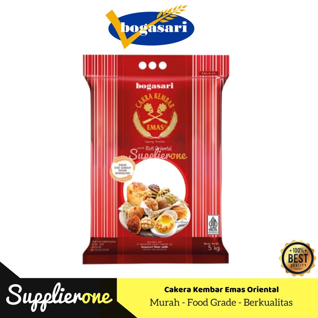 

Bogasari Cakra Kembar Emas Roti Oriental 5kg / Cakra Kembar Emas Roti Oriental / Tepung Terigu 5 kg / Tepung Terigu Serbaguna / Tepung Bogasari / Terigu Cakra Kembar