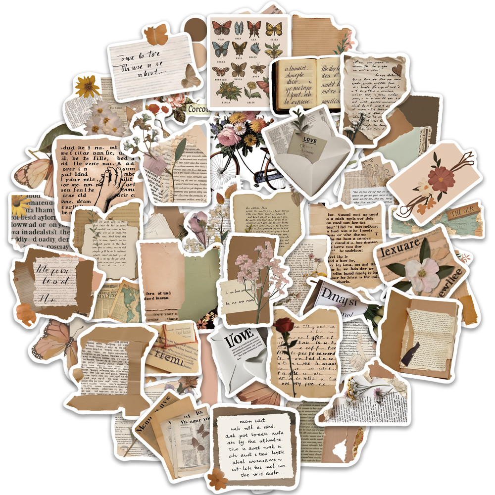 

50PCS Nostalgic Retro Stickers Exquisite Handbooks Material Phone Cases Laptop Suitcases Water Cups Waterproof Stickers