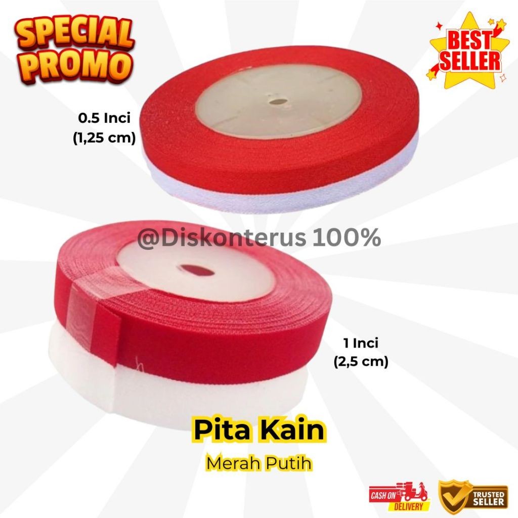 

PROMO !!!! [ 1 Meter ] Pita Merah Putih 1/2 Inch - Pita Bendera 1.2cm