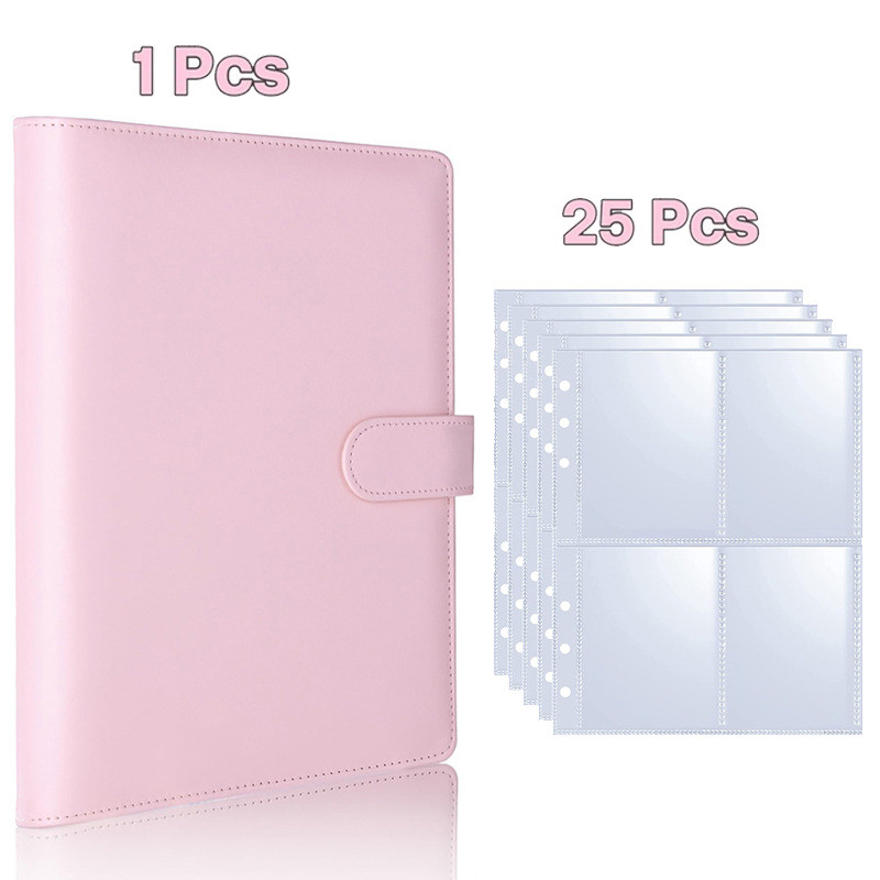 

A5 Notebook Photocard Binder with 4 Pockets Sleeves, 6 Ring PU Leather Binder Loose Leaf Personal Organizer Photo Binder Book
