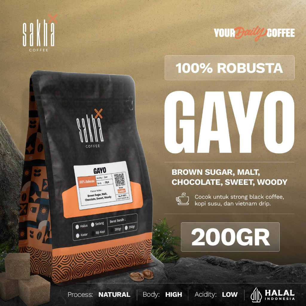 

COD Biji Kopi Bubuk Fine Robusta Gayo Aceh Sumatra Espresso Coffee Roast Bean Coffe Sakha Roastery 200gr