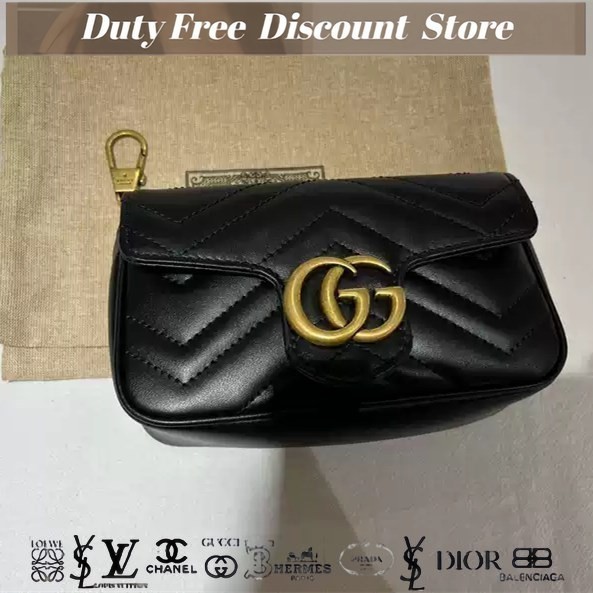 Gucci (Gucci) Marmont Model Tas Kulit Hitam (Tas Bahu / Tas Bahu Miring Wanita / Tas Rantai) Kode 47