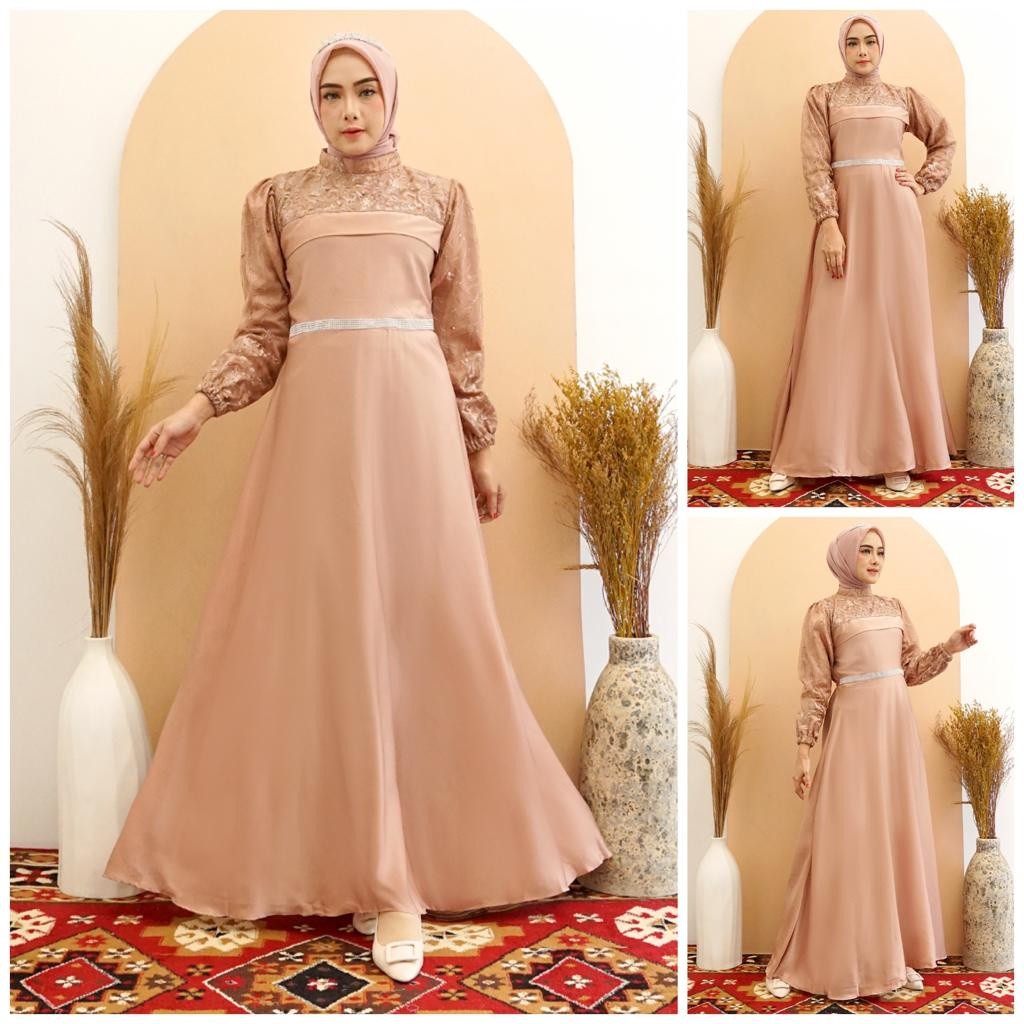 KINAN GAMIS MAXI DRESS PREMIUM MAXMARA SILK TILE / GAMIS PESTA / GAMIS KONDANGAN / MAXI PESTA / GAMI