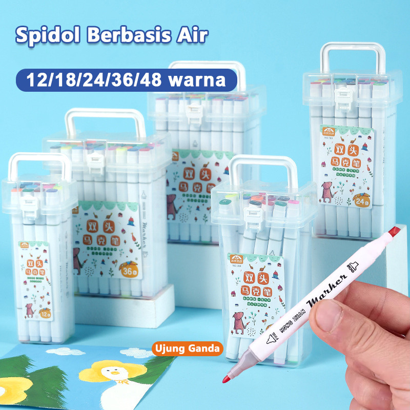 

Spidol Set 12-48 Warna Sketch Marker Spidol Warna 2in1 Minyak Ujung Ganda Set Lengkap Spidol Pensil Cat Air Set Warna