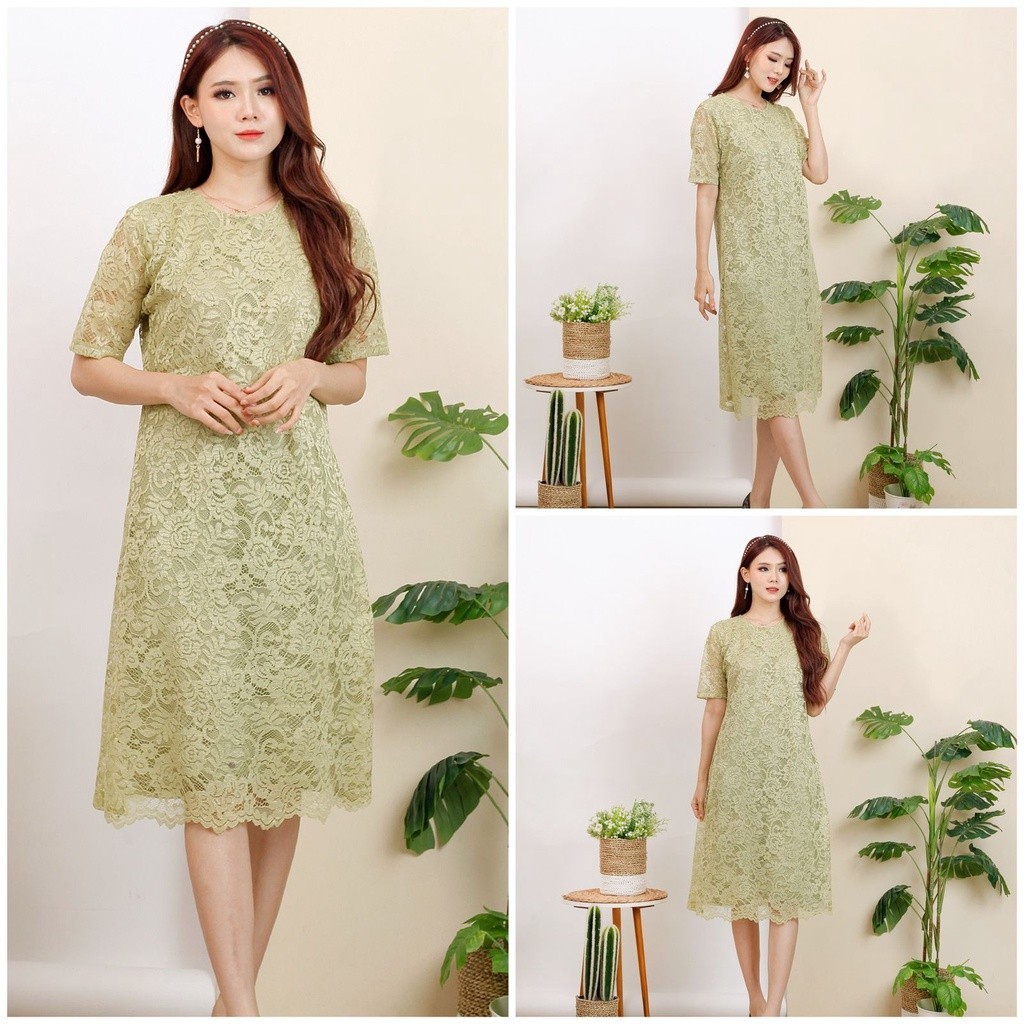 (SIZE S - XXL) Dress Big Size Brukat Jumbo Dres Brokat XXL Bigsize Dress Natal Imlek